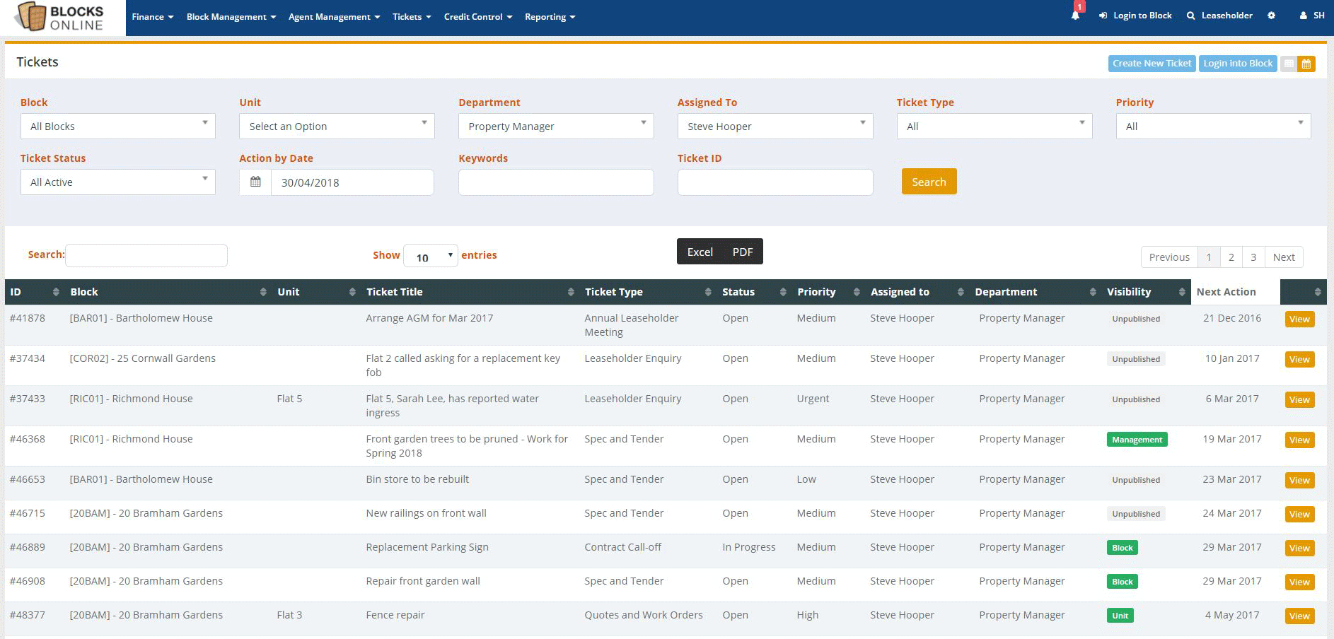 ticket dashboard and existing tickets